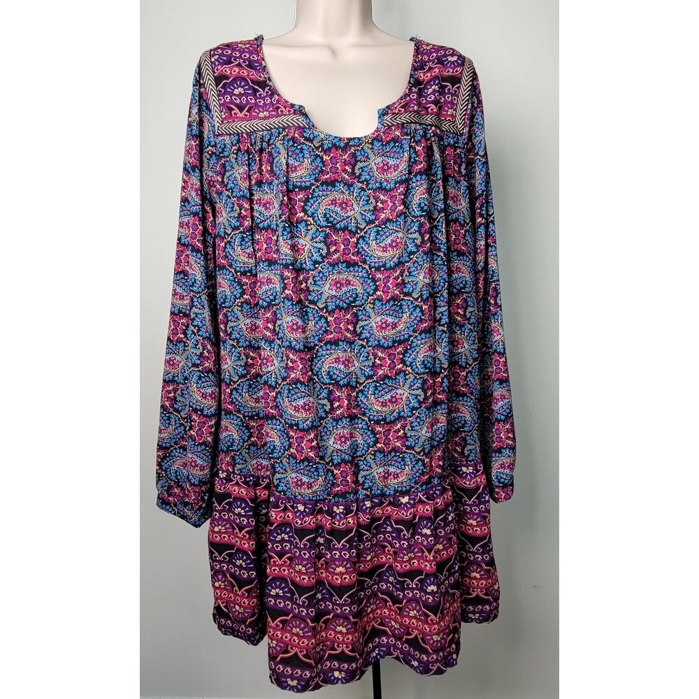 ❤️ ONE CLOTHING Boho Paisley Notched Neck Ruffle Multicolor Dress size XL
